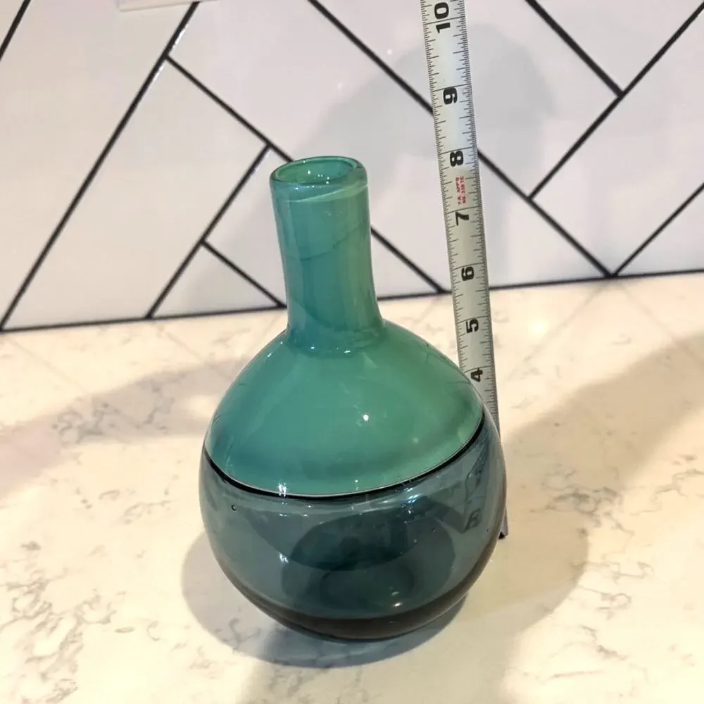West Elm Vitreluxe Hand Blown Glass Vase in a green/teal mid century modern
